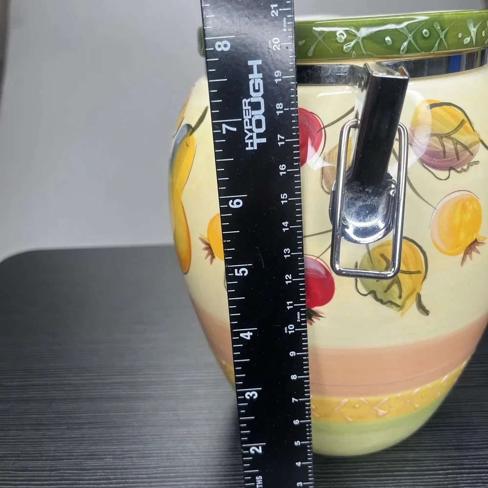Gibson Everyday Kitchen Canister Hand Painted Fruit Ceramic Metal Clamp Lid 9in